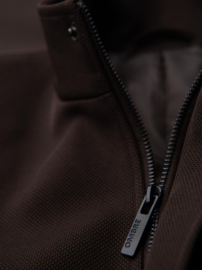 Structured fitted coat for men with high collar - dark brown V5 OM-COWC-0136