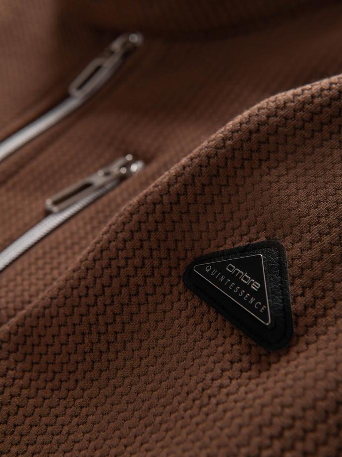 Men's structured biker jacket with stand-up collar - brown V2 OM-JANP-0229