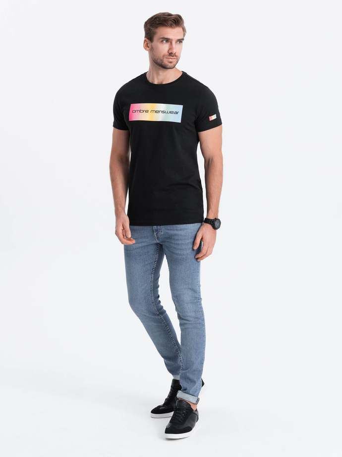 T-shirt męski bawełniany z nadrukiem - czarny V1 S1750