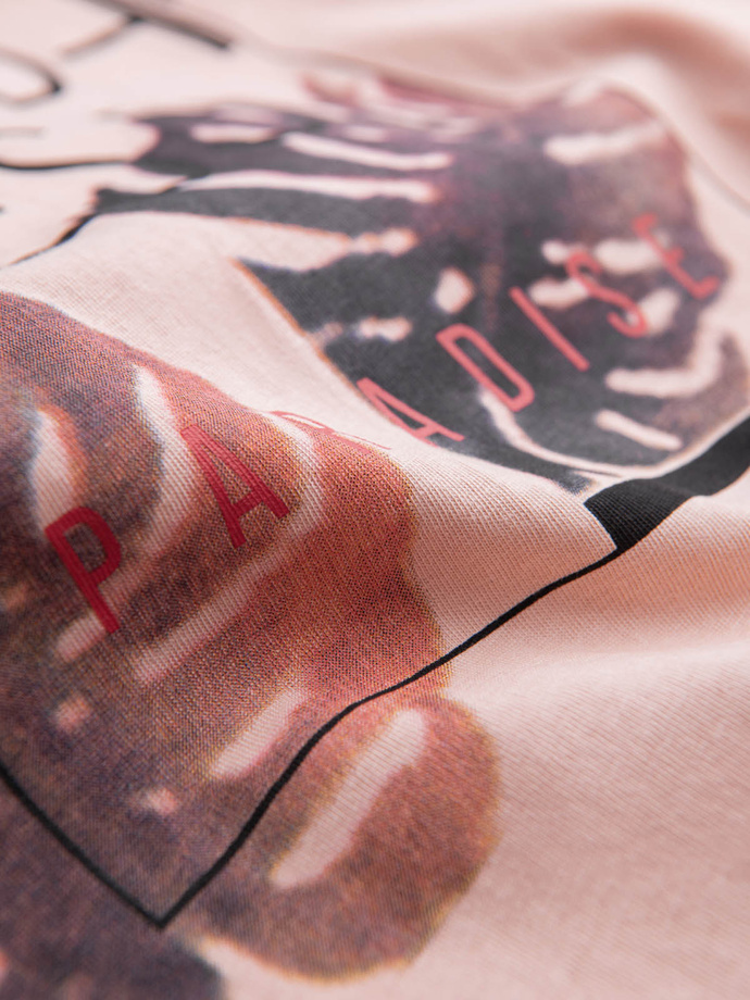 Men's printed T-shirt - pale pink V2 OM-TSPT-0131 (PALE ROSE)