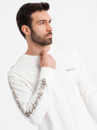 Men's cotton U-neck longsleeve with piping and chest print - broken white V3 OM-LSCL-0127