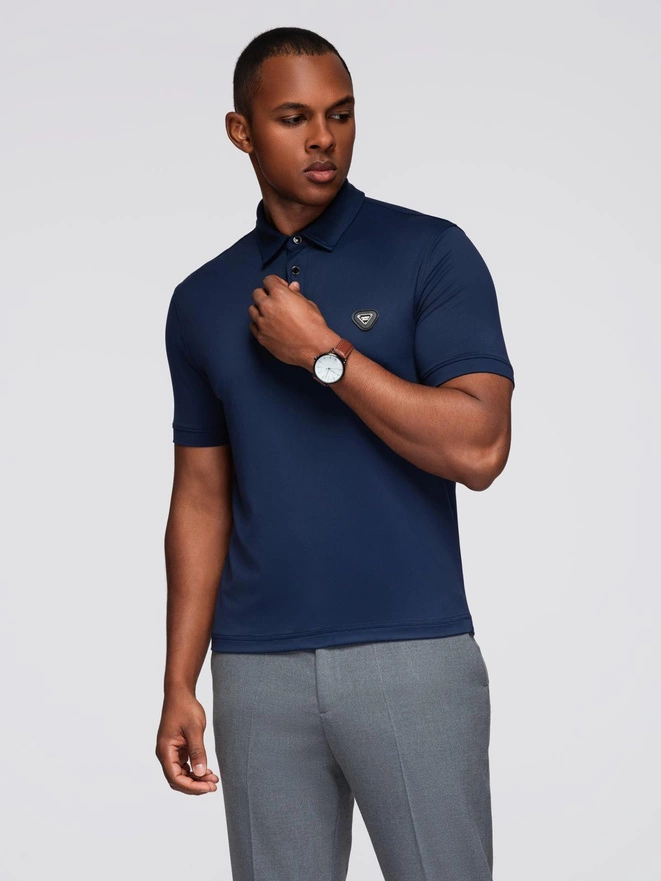 Stylish men's stretch fabric polo shirt - navy blue V3 OM-POSS-0150