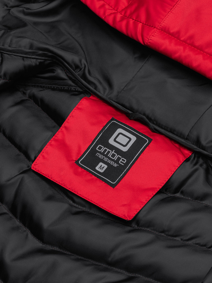 Men's quilted jacket with satin finish - red V7 OM-JALP-0121