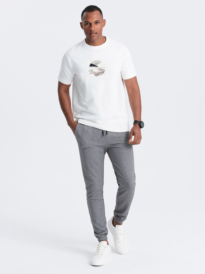 Spodnie męskie dresowe ze strukturalnej dzianiny - grafitowe V5 OM-PASK-0211