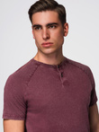 Men's T-shirt with wash effect and buttons at neckline - burgundy V3 OM-TSWT-0150
