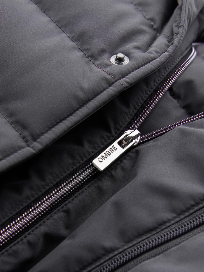 Pikowana kurtka męska o kroju marynarki – grafitowa V2 OM-JALP-0188