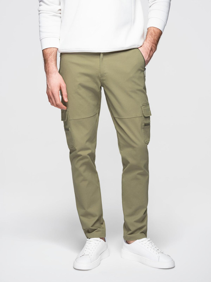 Men's STRAIGHT LEG cargo pants with zippered pockets - olive V2 OM-PACG-0204