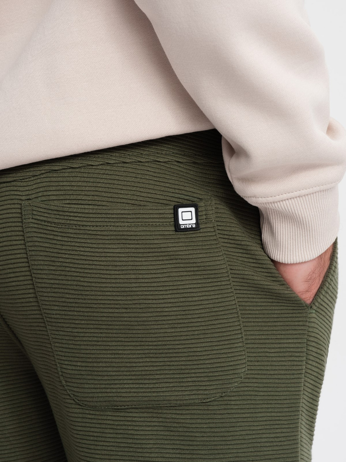 Men's ottoman fabric sweatpants - dark olive green V3 OM-PASK-0129