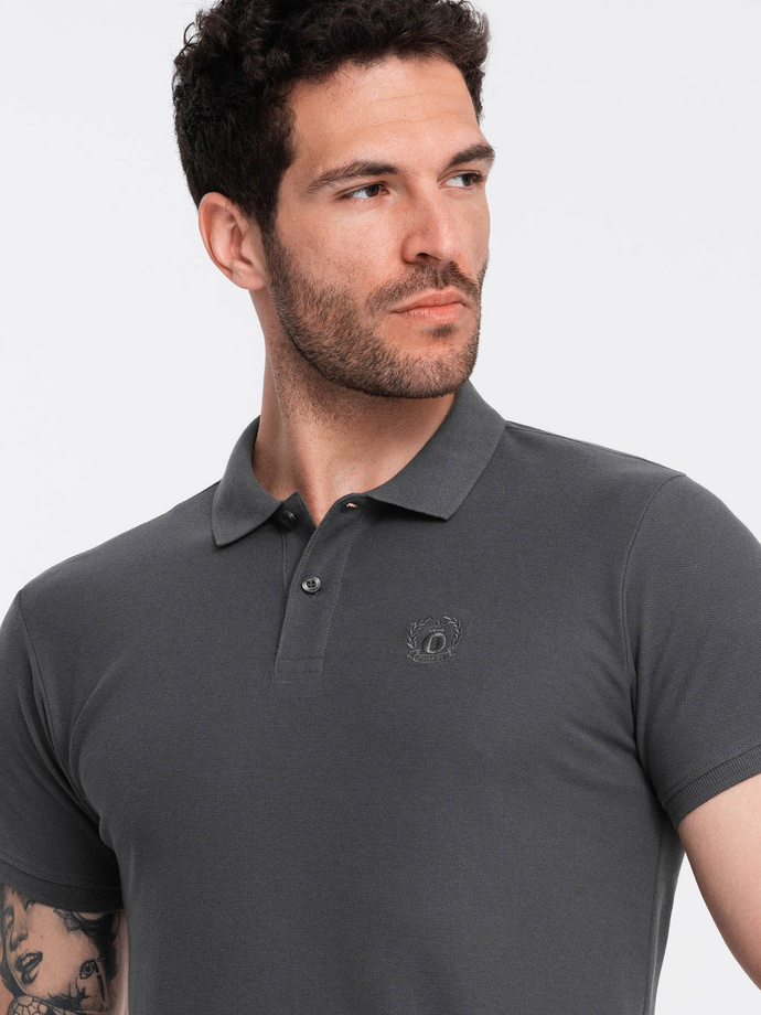 BASIC men's single color pique knit polo shirt - graphite V3 OM-POBS-0100