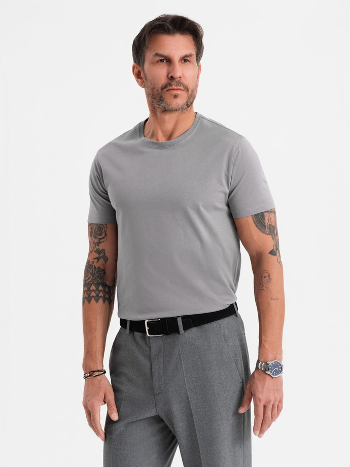 Męski klasyczny bawełniany T-shirt BASIC - szary V3 OM-TSBS-0236