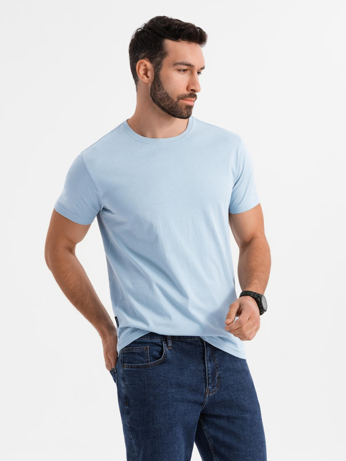 T-shirt męski klasyczny bawełniany BASIC - jasnoniebieski V19 OM-TSBS-0236