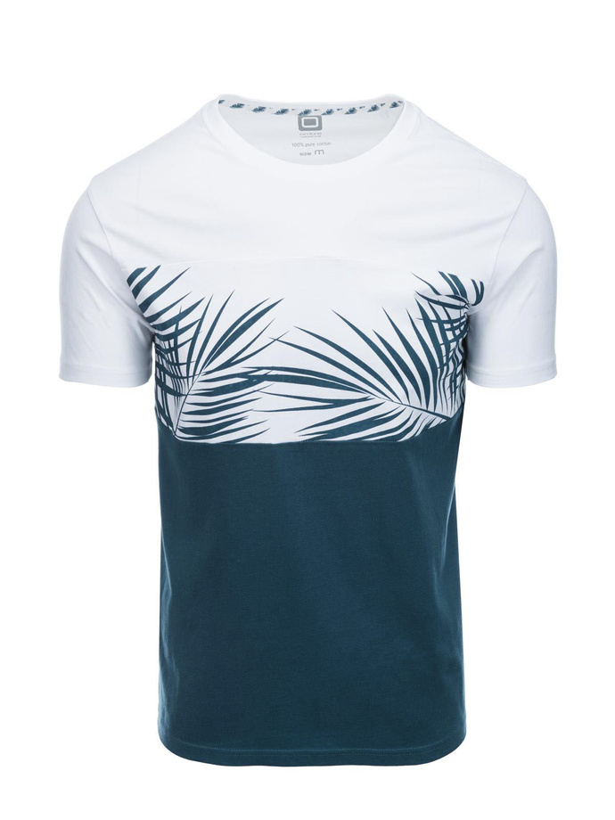 Men's two-tone t-shirt with palm leaf print - dark blue V1 OM-TSPT-0177
