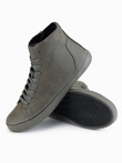 Men's high-top sneakers with matte texture and embossed logo - dark olive V2 OM-FOTH-0185
