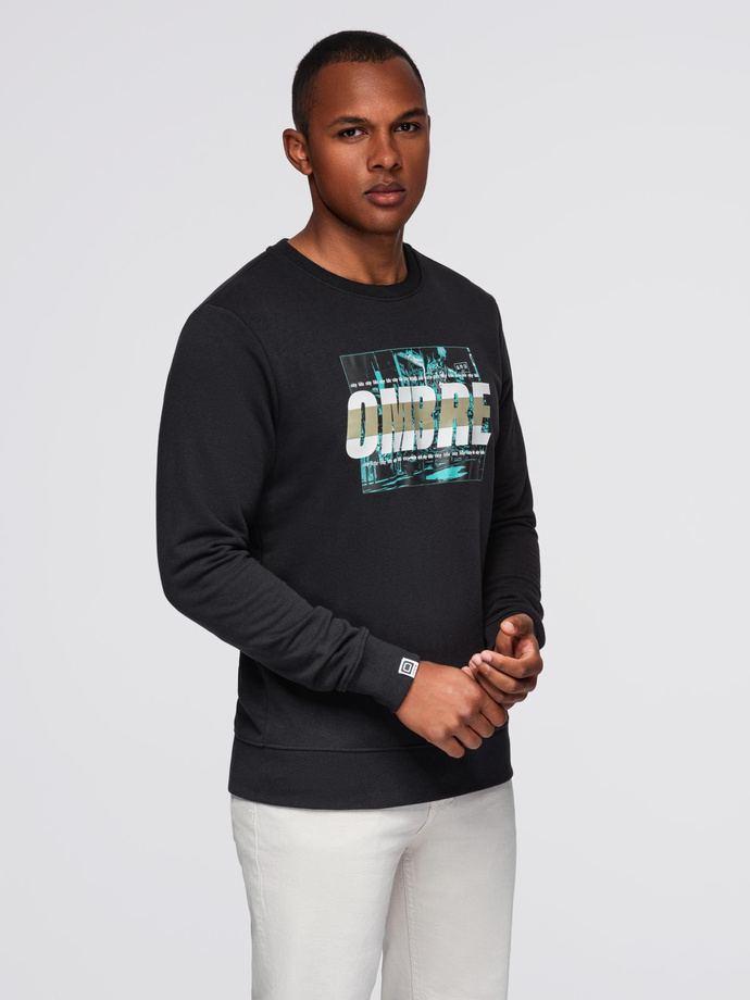 Męska bluza z nadrukiem zakładana przez głowę - czarna V3 OM-SSPS-0156