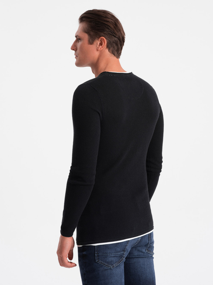 Men's cotton sweater with round neckline - black V1 OM-SWSW-0103