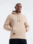 BASIC men's cotton sweatshirt kangaroo hoodie - beige V6 OM-SSBN-0161