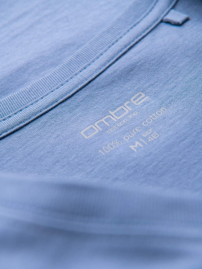 BASIC men's classic cotton T-shirt with a serape neckline - blue V20 OM-TSBS-0237