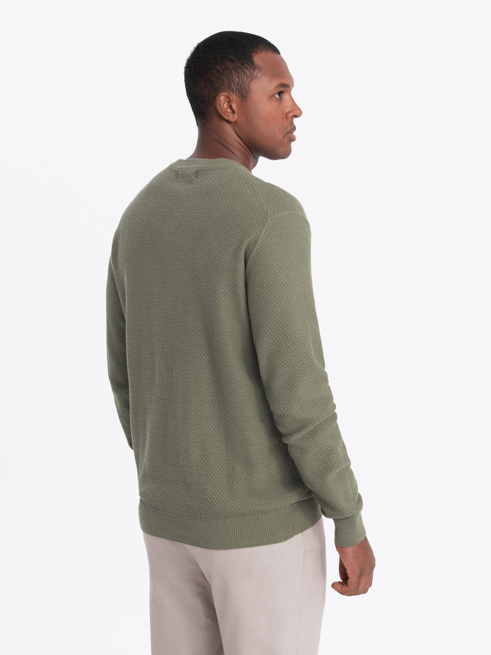 Men's RELAXED FIT knit sweater in diamond weave - olive V4 OM-SWSW-0110