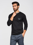 Men's cotton longsleeve with striped U neckline and embroidery - black V4 OM-LSCL-0128