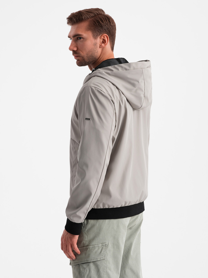Men's lightweight jacket with mesh lining and hood - grey V6 OM-JANP-0149