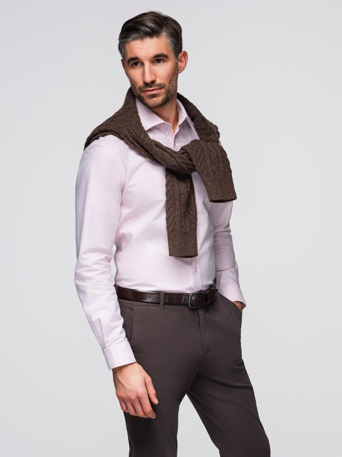 Cotton pastel men's oxford shirt - light pink V1 OM-SHOS-0183