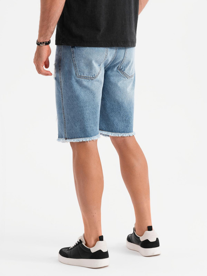 Men's short denim shorts with rips and holes - light blue V2 OM-SRDS-0157