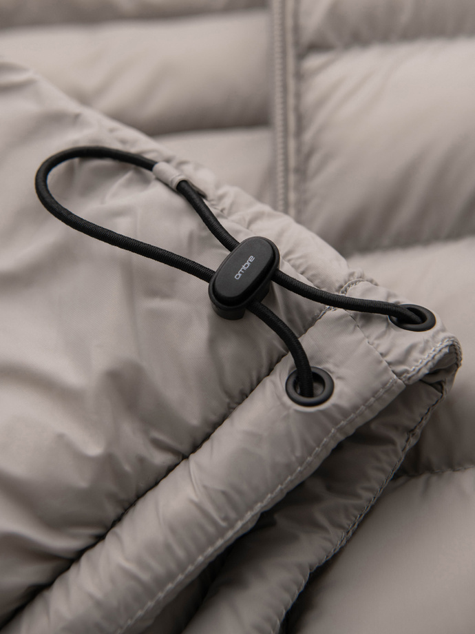 Pikowana męska kurtka z dwoma zapięciami - jasnoszara V2 OM-JALP-0231