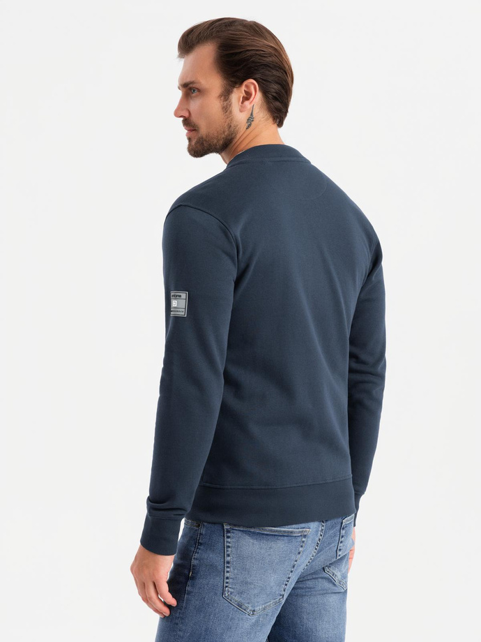 Men's unbuttoned cotton sweatshirt bomber - navy blue V4 OM-SSZP-0215