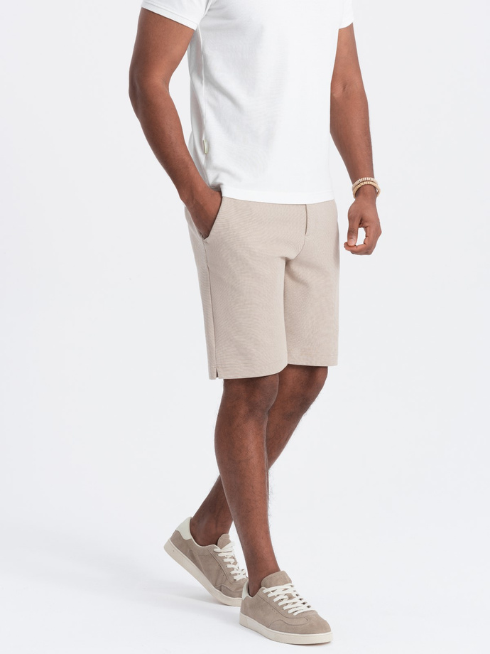 Men's shorts made of two-tone melange knit fabric - sand V3 OM-SRCS-0127