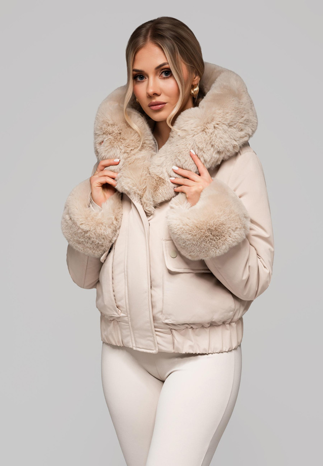 Women's jacket with detachable fur OW-JALP-0100 v2 - beige