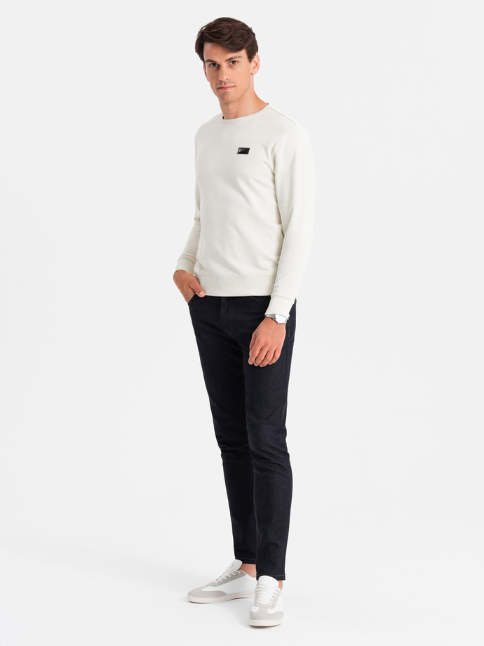Men's non-stretch sweatshirt with metal pin - cream V2 OM-SSNZ-0136