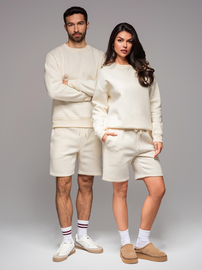 Komplet dresowy UNISEX bluza + szorty - kremowy V2 Z108