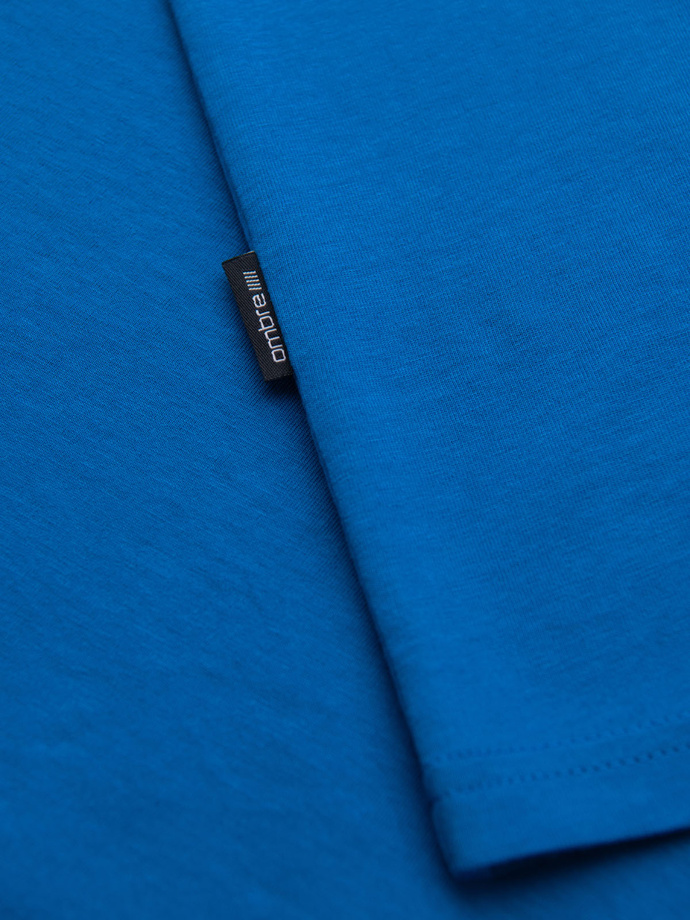 Męski klasyczny bawełniany T-shirt BASIC - niebieski V12 OM-TSBS-0236