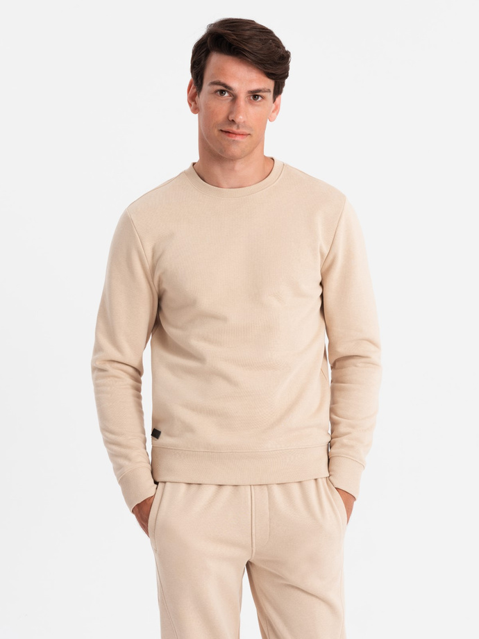 Komplet dresowy męski bawełniany BASIC bluza nierozpinana + joggery – beżowy V6 Z84