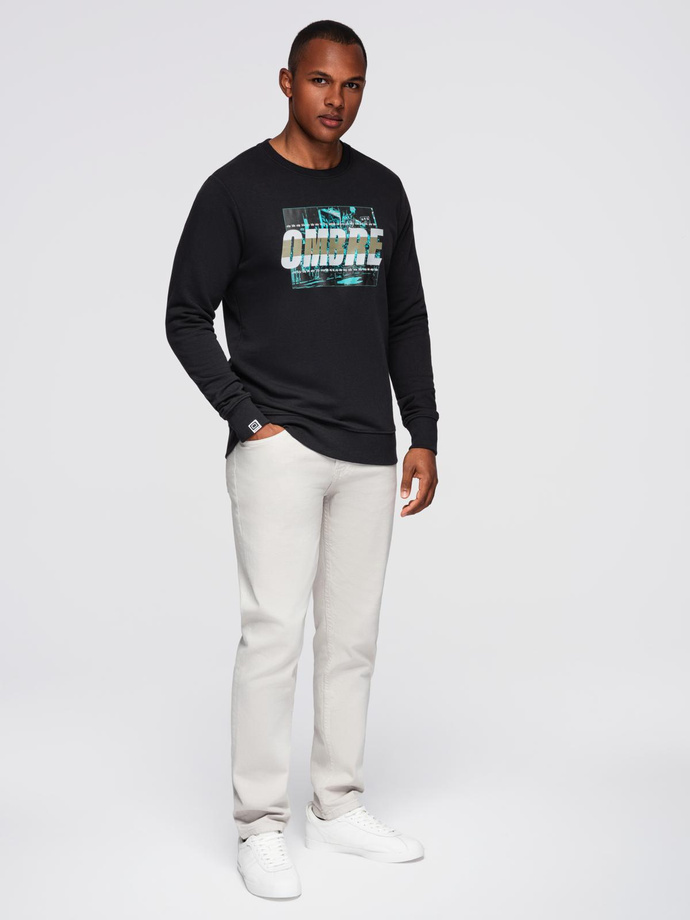 Men's printed sweatshirt worn over the head - black V3 OM-SSPS-0156