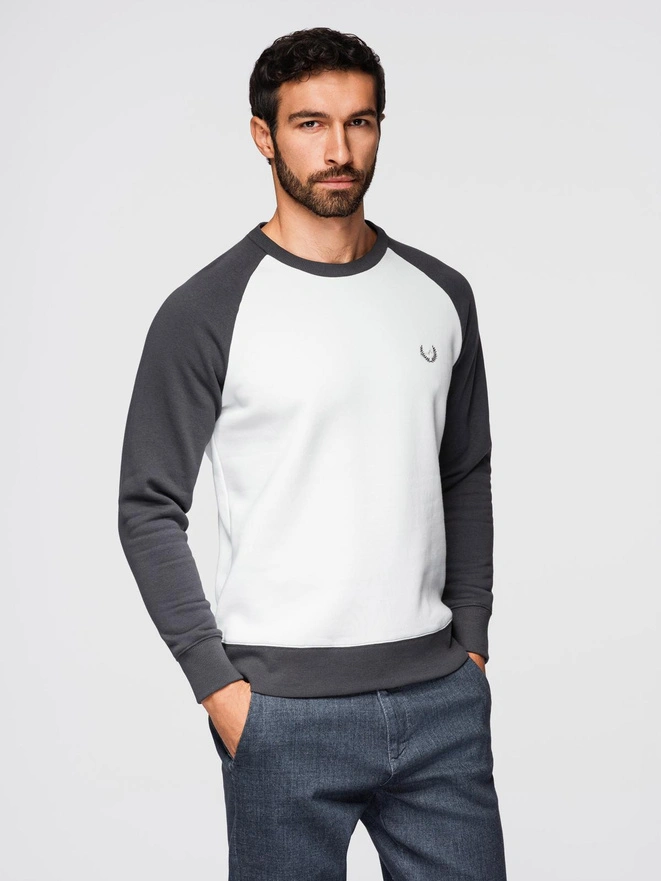 Men's contrast sweatshirt with reglan sleeves - cream and graphite V1 OM-SSNZ-0239