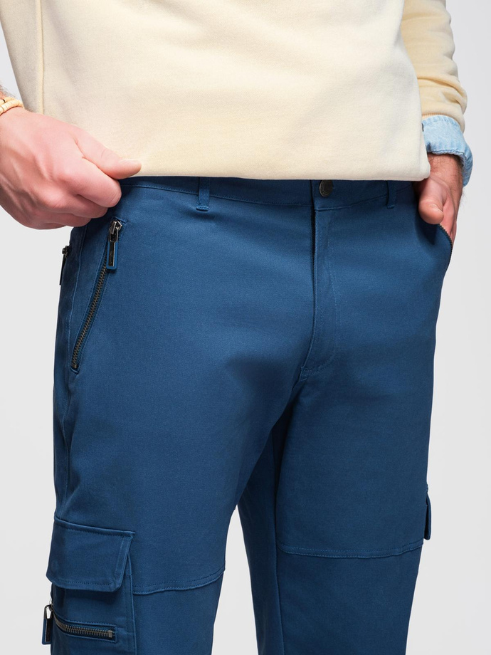Men's STRAIGHT LEG cargo pants with zippered pockets - dark blue V1 OM-PACG-0204
