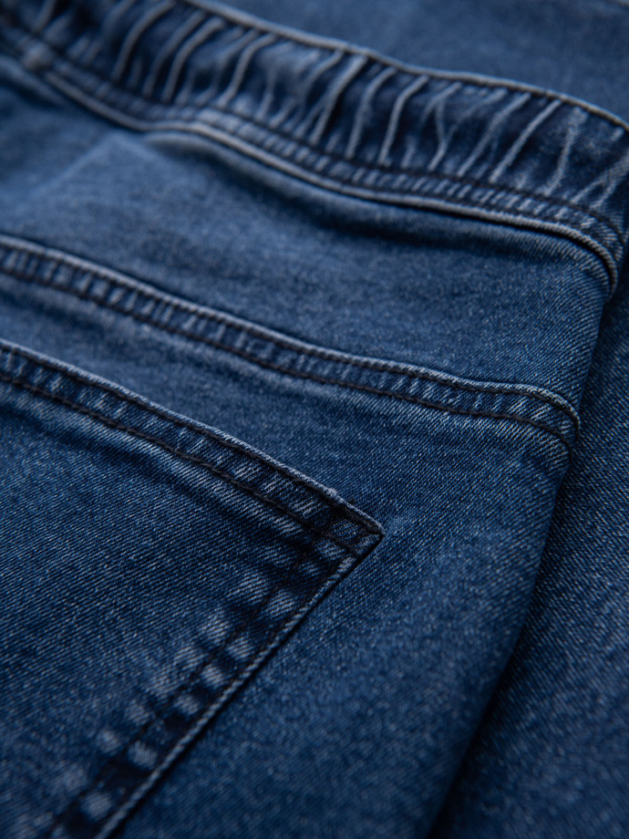 Men's shorts with elastic waistband and wash effect - blue V2 OM-SRDS-0192