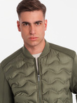 Men's quilted bomber jacket - dark olive green V3 OM-JALP-0141