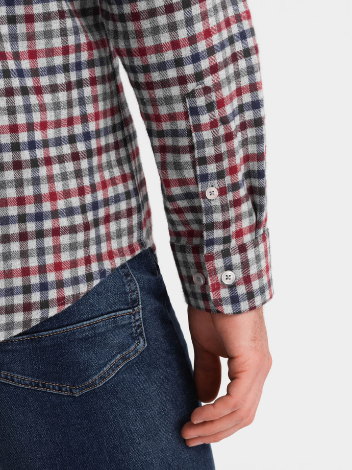 Męska flanelowa koszula w kratę - granatowo-czerwona V3 OM-SHCS-0150