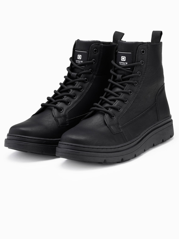 One-color men's high boots with decorative stitching - black V1 OM-FOBO-0133