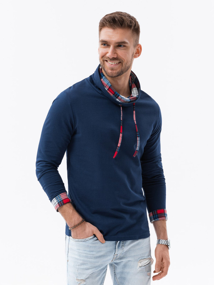 Men's sweatshirt with a stand-up collar - navy B1015