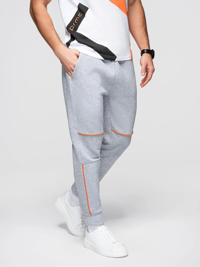 Men's sweatpants with contrast stitching - grey melange V3 OM-PASK-0145