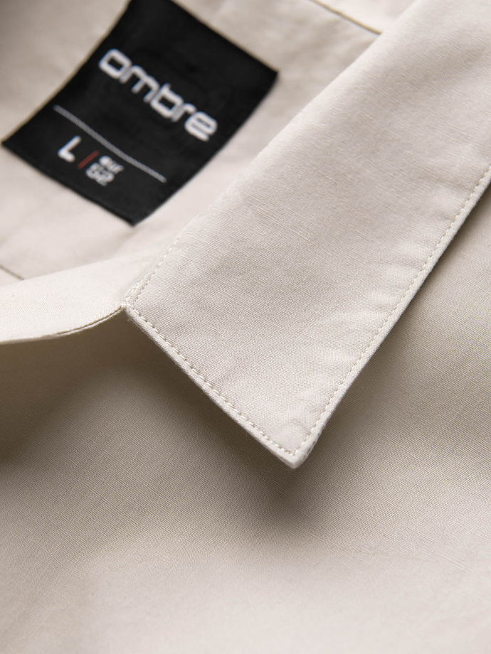 Męska koszula z krótkim rękawem i kubańskim kołnierzem - kremowa V7 OM-SHSS-0168