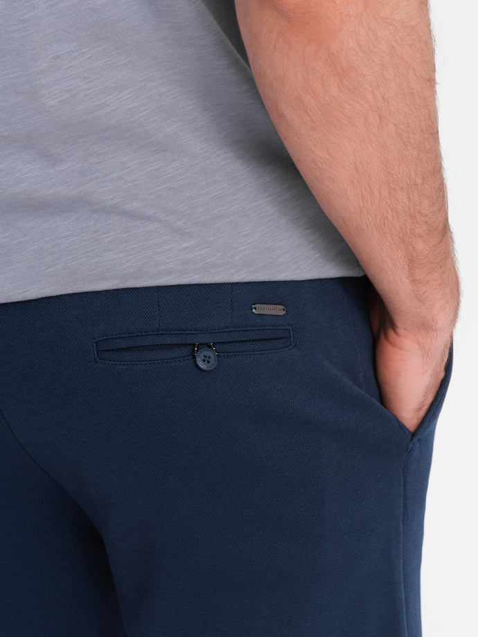 Men's SLIM FIT shorts in structured knit fabric - navy blue melange V1 OM-SRCS-0126