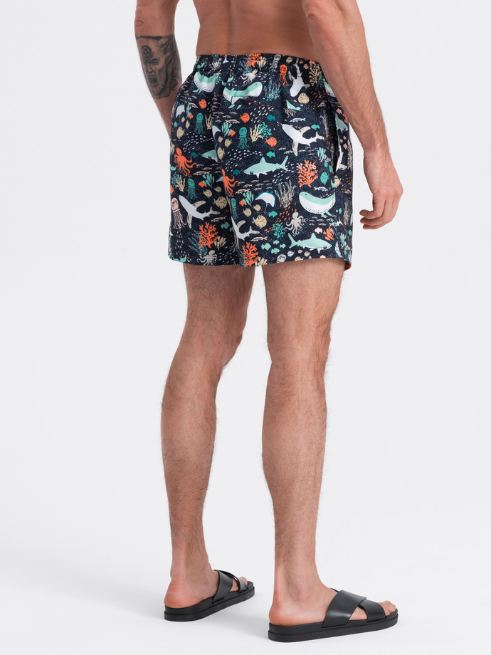 Men's swim shorts in fish - dark blue V10 OM-SRBS-0125