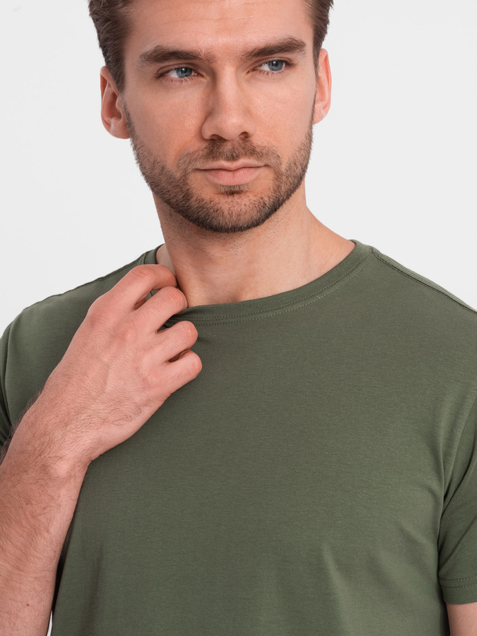T-shirt męski klasyczny bawełniany BASIC - khaki V6 OM-TSBS-0146