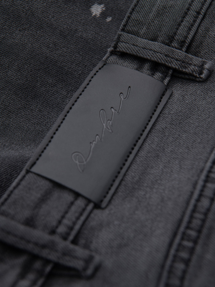 Men's short denim shorts with rubbing and rolled up leg - gray V3 OM-SRDS-0186