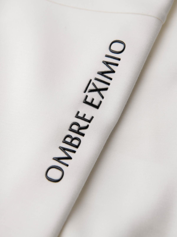 Men's sweatpants with ribbed legs and rubber print - white V2 OM-PASK-0223