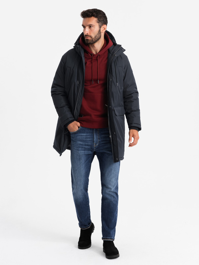 Classic long men's parka jacket - black V6 OM-JALJ-0166